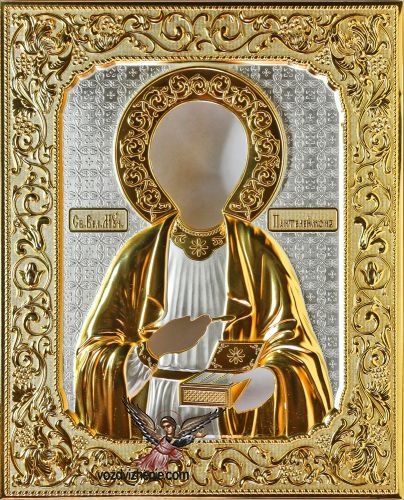 Великомученик Пантелеимон. Риза для иконы из серебра и меди.
