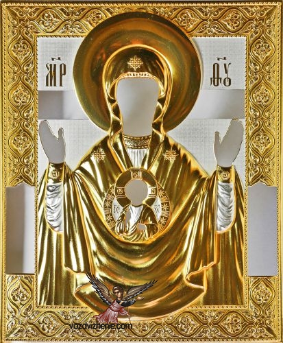 Икона Божией Матери "Знамение". Риза для иконы из серебра и меди.
