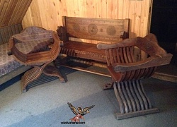 "Абрамцевский" мебельный гарнитур. Скамья и два кресла.